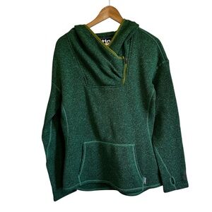 Stio Green Hooded Pullover Sweater with Olive Trim